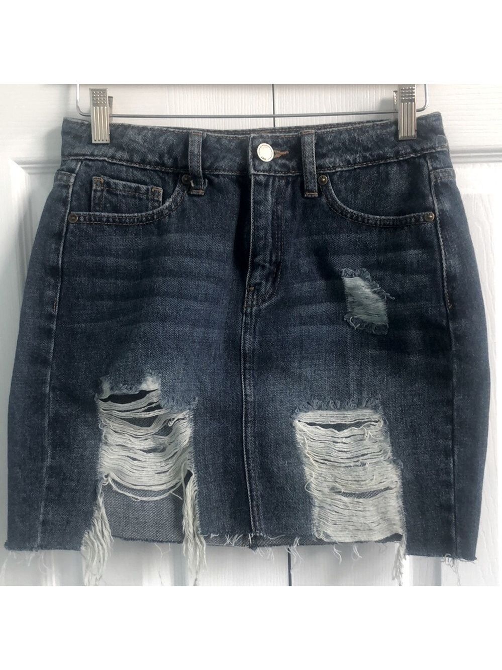 JBD. Just Black Denim Distressed Denim Mini Skirt, Size XS